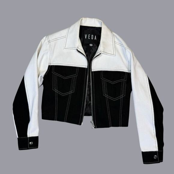 Veda Golde Denim Jacket White/Black Small - Picture 2 of 7